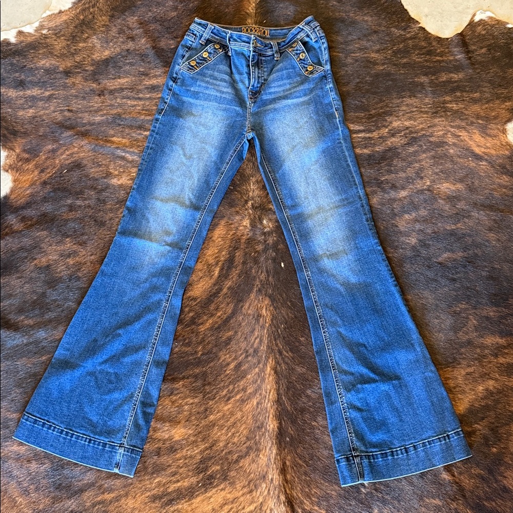 Rock & Roll Denim High Rise Trouser Jeans with Button Detail